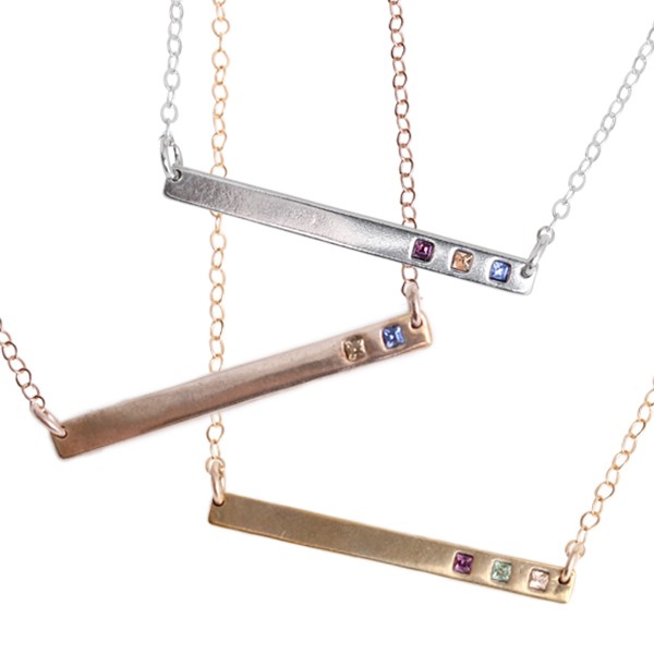 Birthstone Bar Necklaces in Gold Silver and Rose Gold Gratitude Necklace